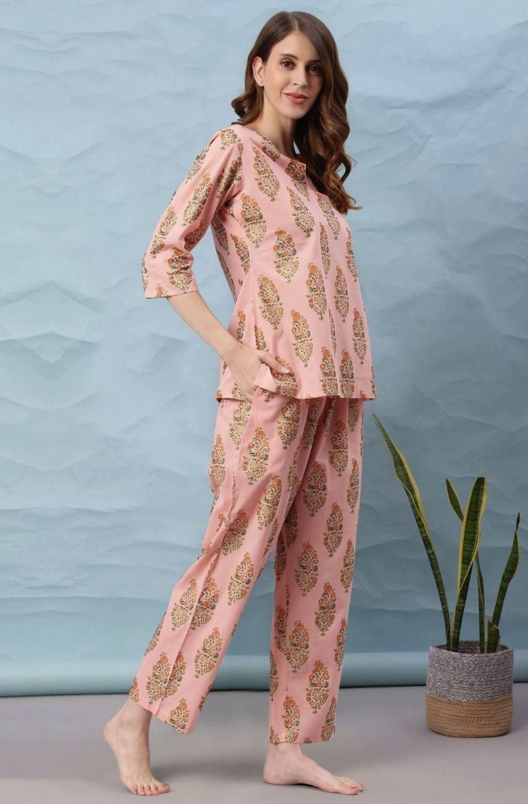 Women's Orange Cotton Printed Lounge Wear