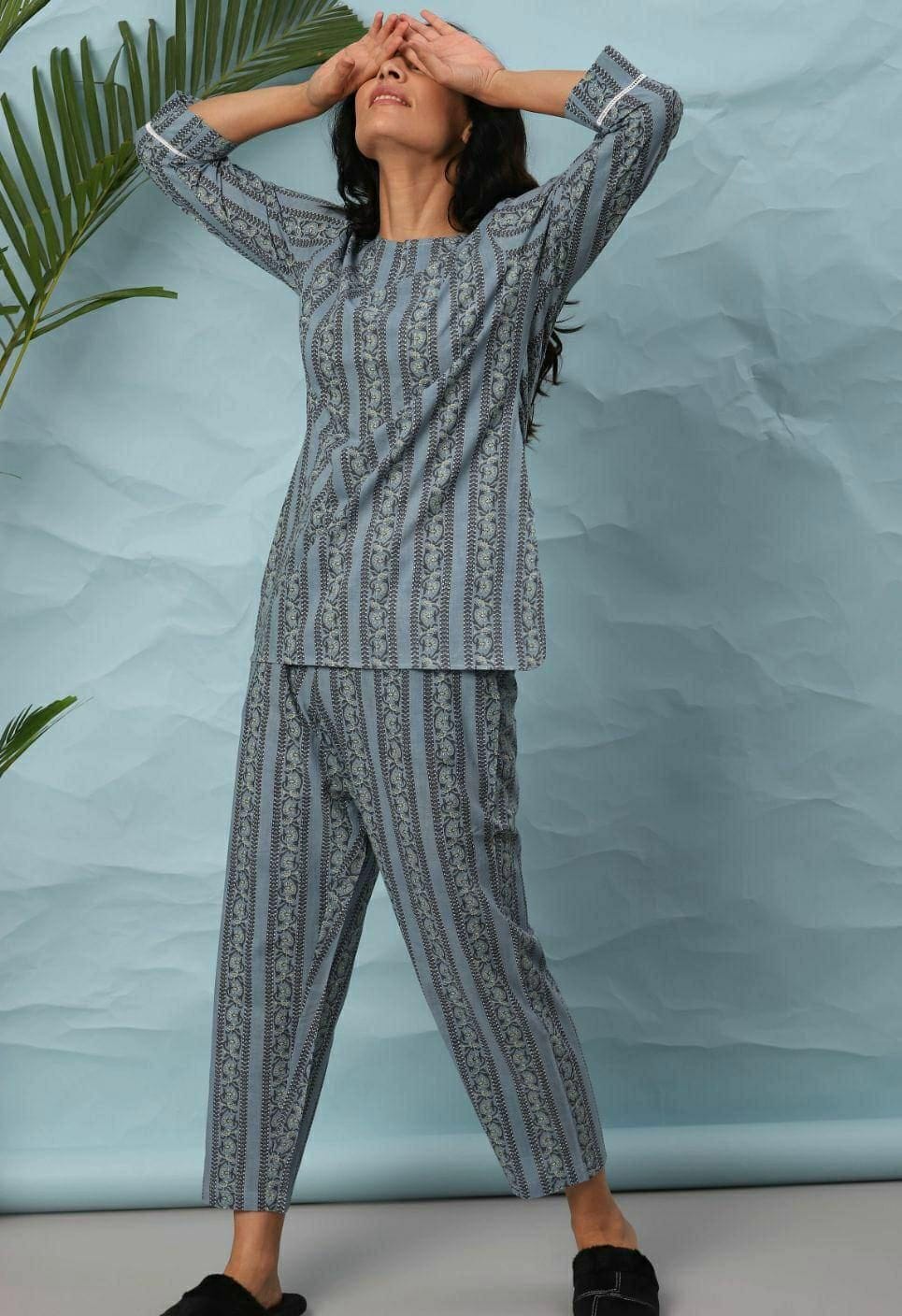 Women's Blue Printed Lounge Wear