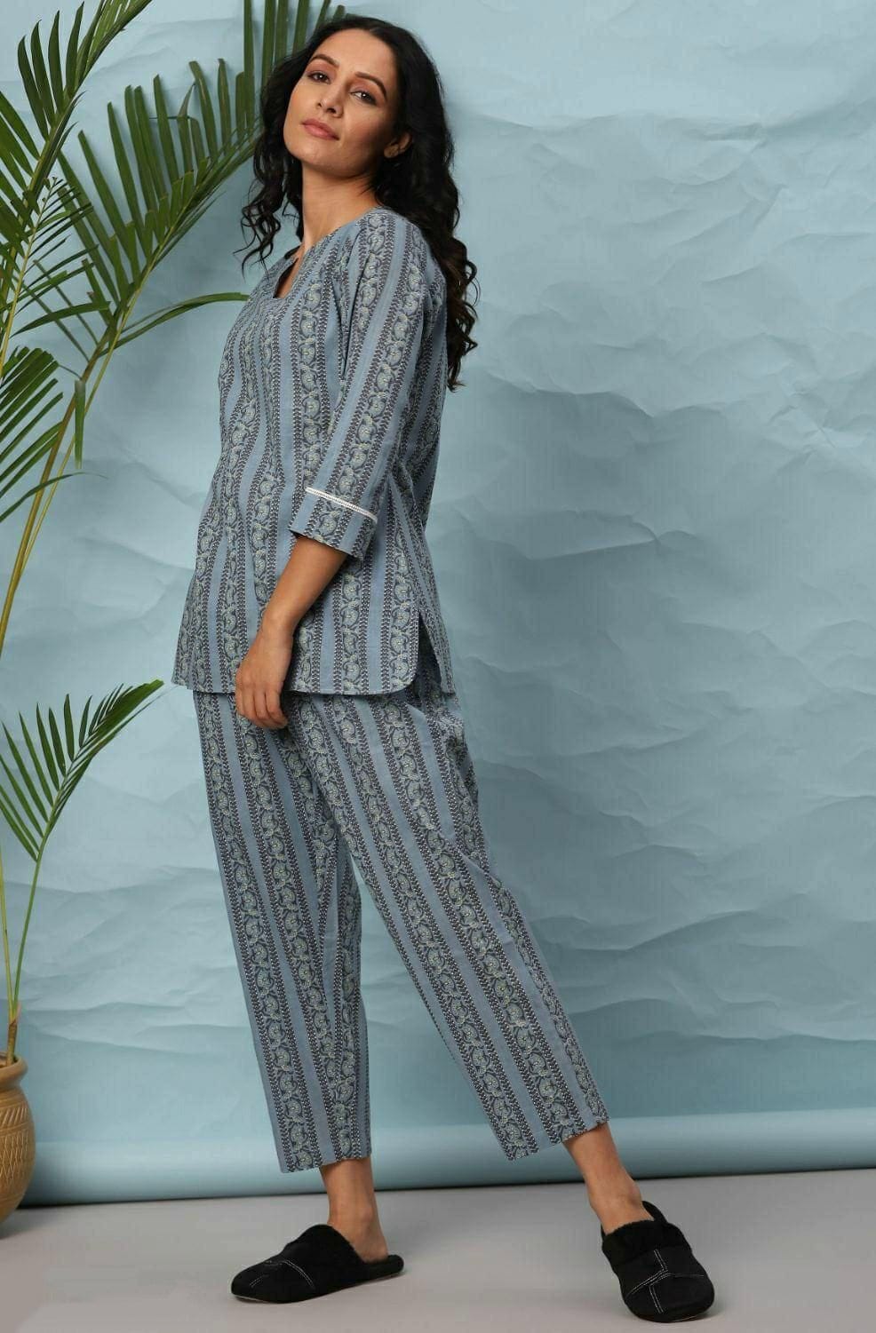 Women's Blue Printed Lounge Wear