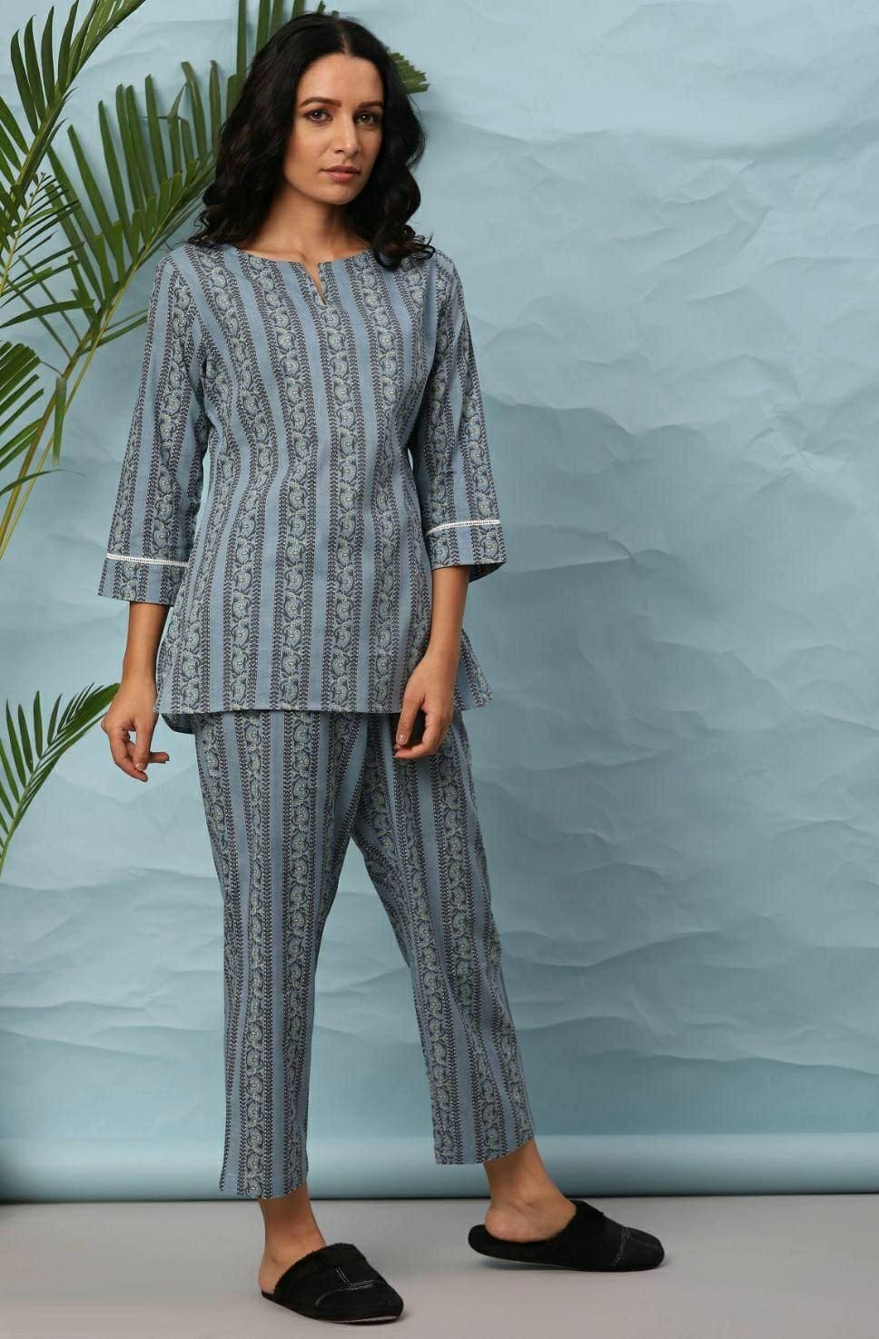 Women's Blue Printed Lounge Wear