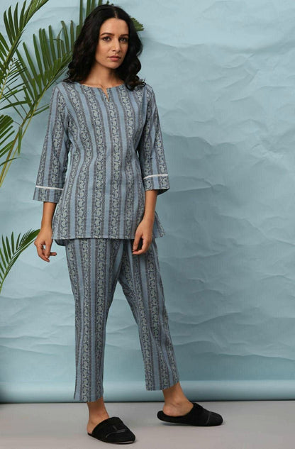 Women's Blue Printed Lounge Wear