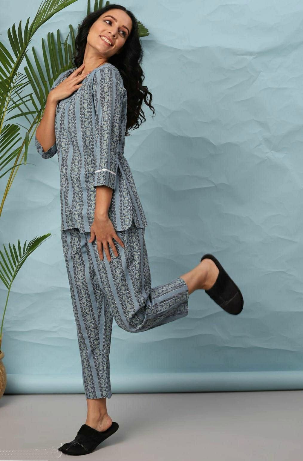 Women's Blue Printed Lounge Wear