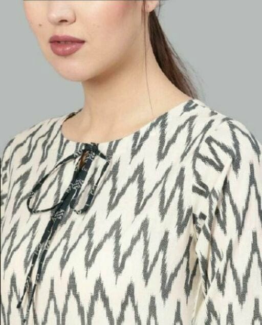 Women's Black and Cream Printed Office Wear