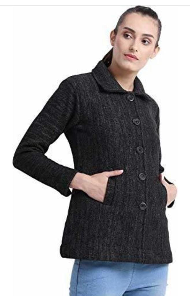 Women's Black Buttoned Coat for Winters