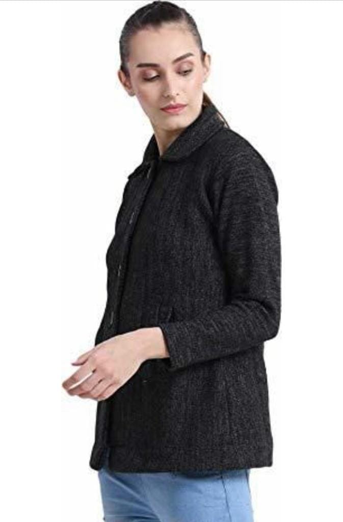 Women's Black Buttoned Coat for Winters