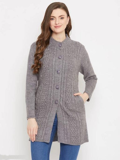 Gray Long Knitted Women Cardigan
