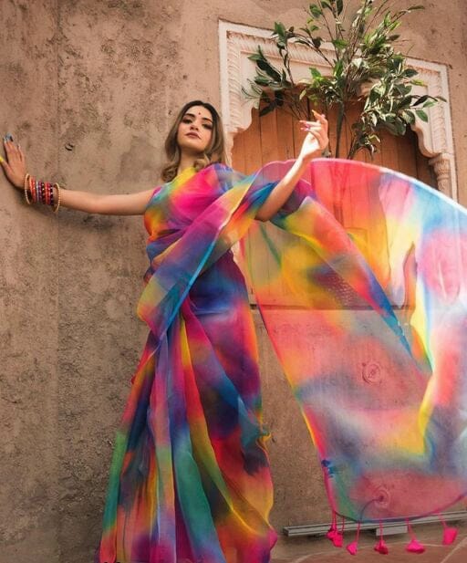 Women's Graceful Multicolor Organza Saree