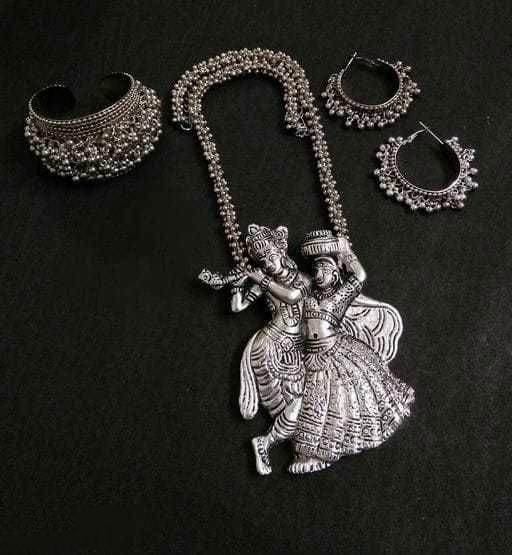 Designer Imitation Silver Radhe Krishna Jewellery Set