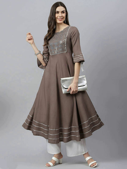 Urban Wardrobe's Sassy Brown Anarkali Kurta