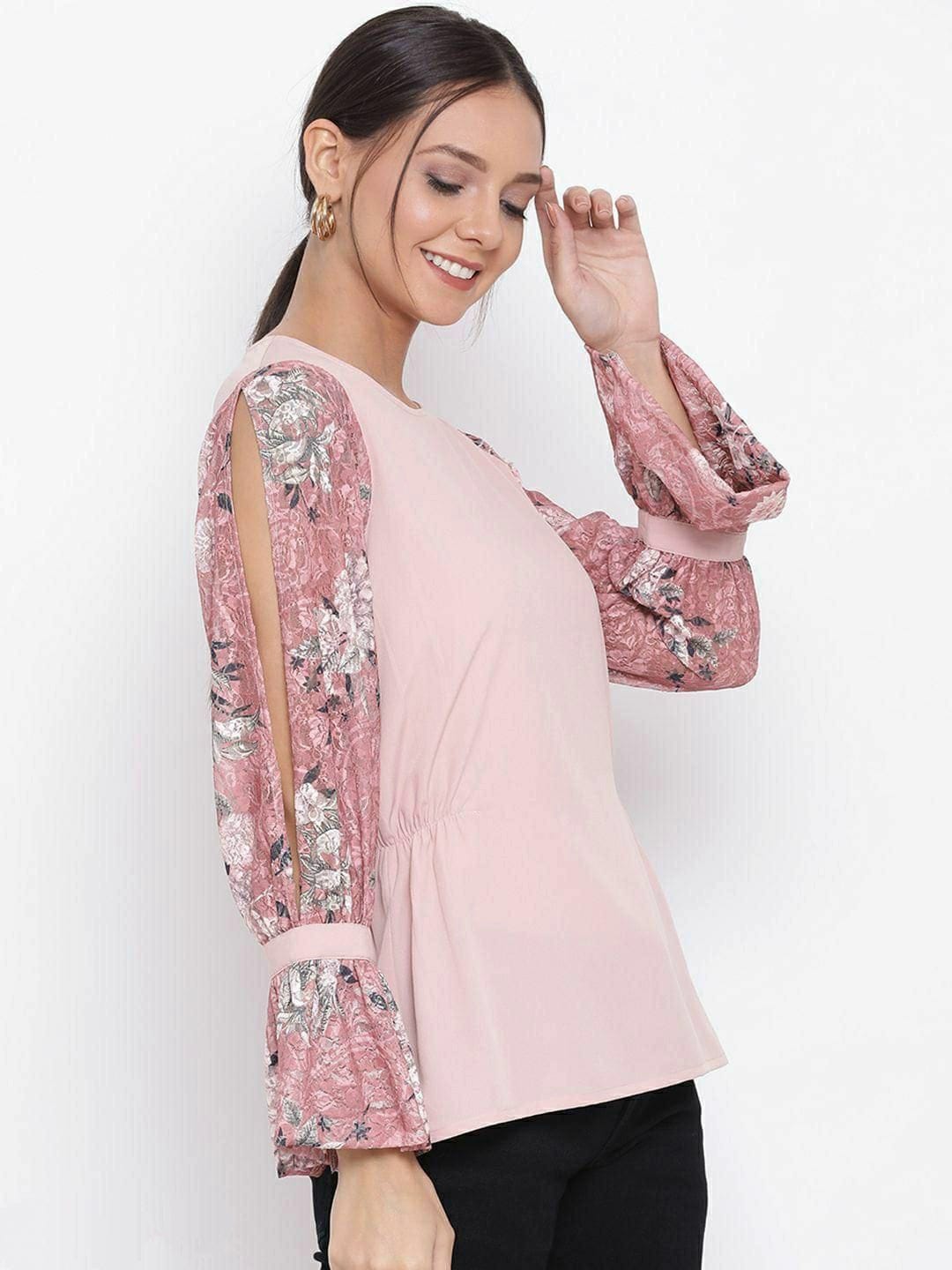 Pink Designer Baloon Sleeves Top