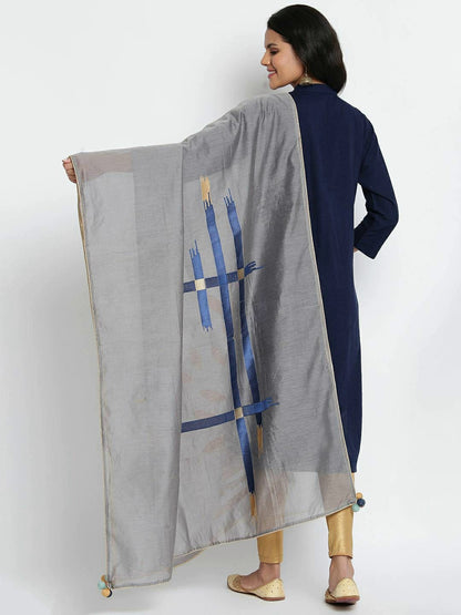 Gray Embroidered Muslin Silk Dupatta