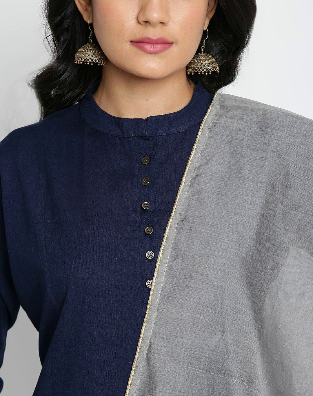 Gray Embroidered Muslin Silk Dupatta