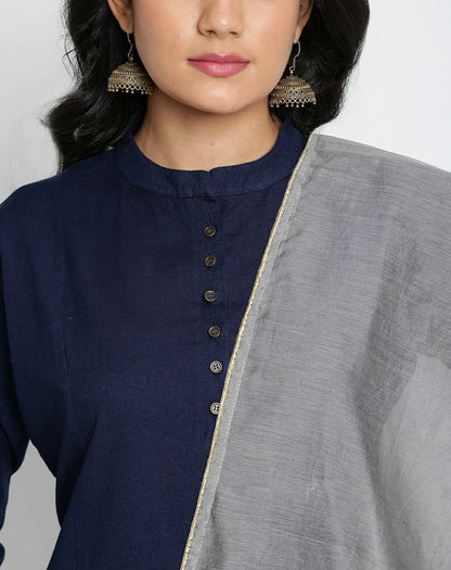 Gray Embroidered Muslin Silk Dupatta