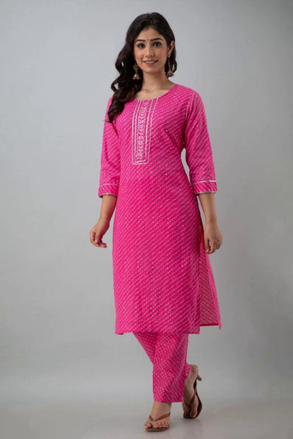Women's Pretty Electric Pink Bandhani Kurta Set