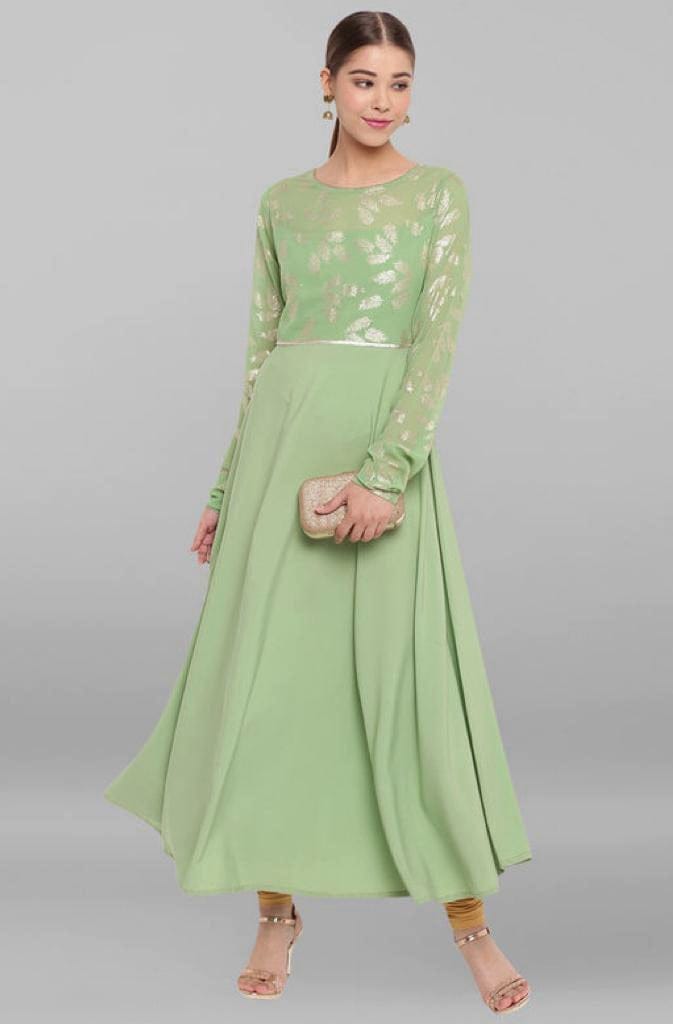 Pistachio Green Poly Crepe Anarkali Kurta