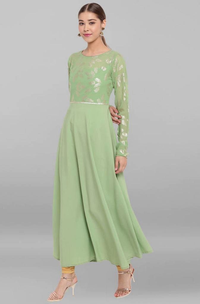 Pistachio Green Poly Crepe Anarkali Kurta