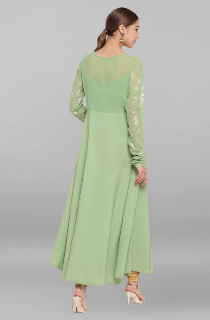 Pistachio Green Poly Crepe Anarkali Kurta