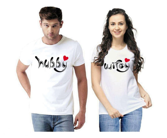 Valentines Day White Couple Printed Cotton T-shirt