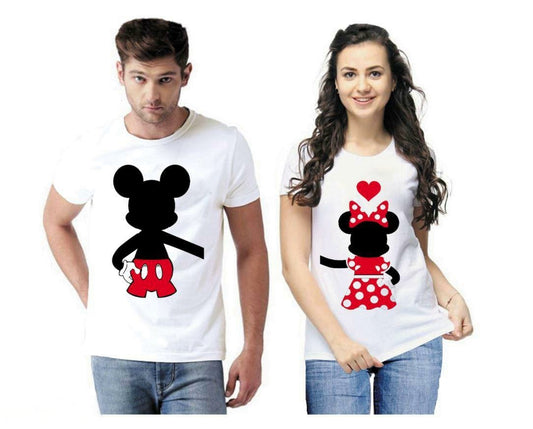 Valentines Day White Mikki Mini Couple Printed Cotton T-shirt