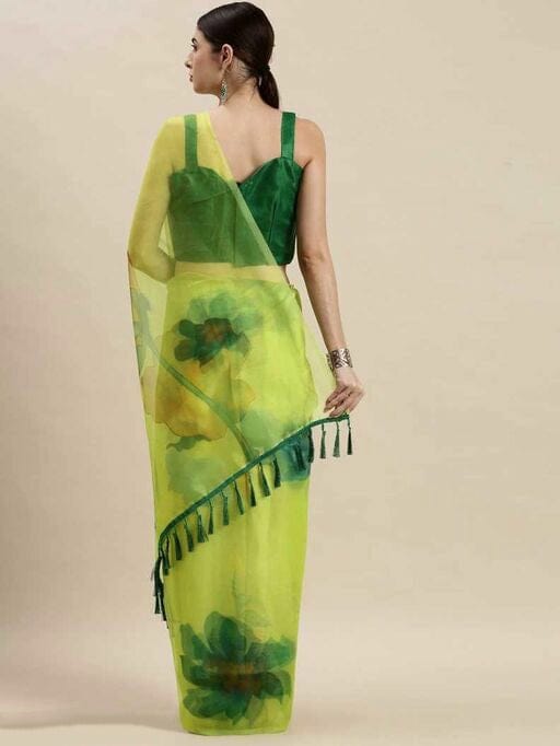 Urban Wardrobe's Green Floral Organza Printed Saree