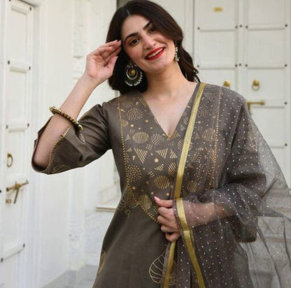 Women Royal Gray Palazzo Set with Dupatta