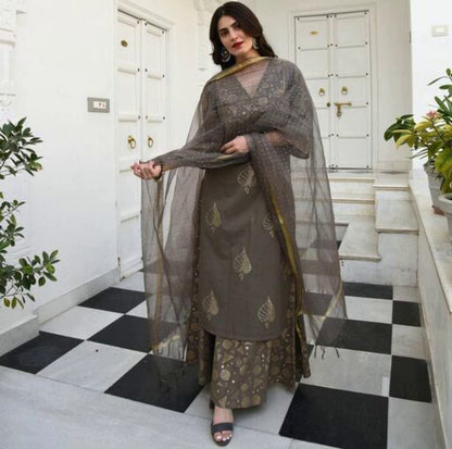 Women Royal Gray Palazzo Set with Dupatta