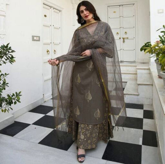 Women Royal Gray Palazzo Set with Dupatta