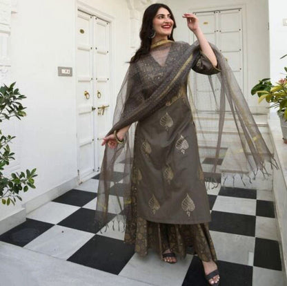 Women Royal Gray Palazzo Set with Dupatta
