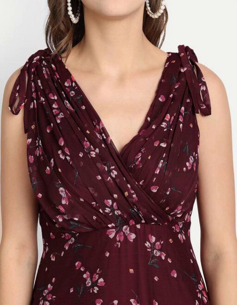 Maroon  Printed Maxi  Dress