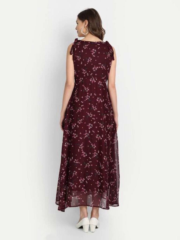 Maroon  Printed Maxi  Dress