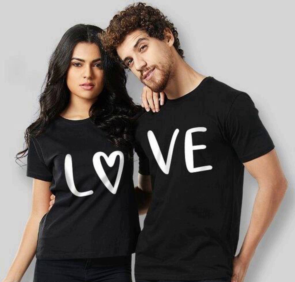Valentines Day Black Couple LOVE Cotton T-shirt