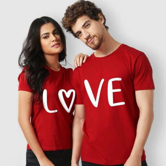 Valentines Day Red Couple LOVE Cotton T-shirt