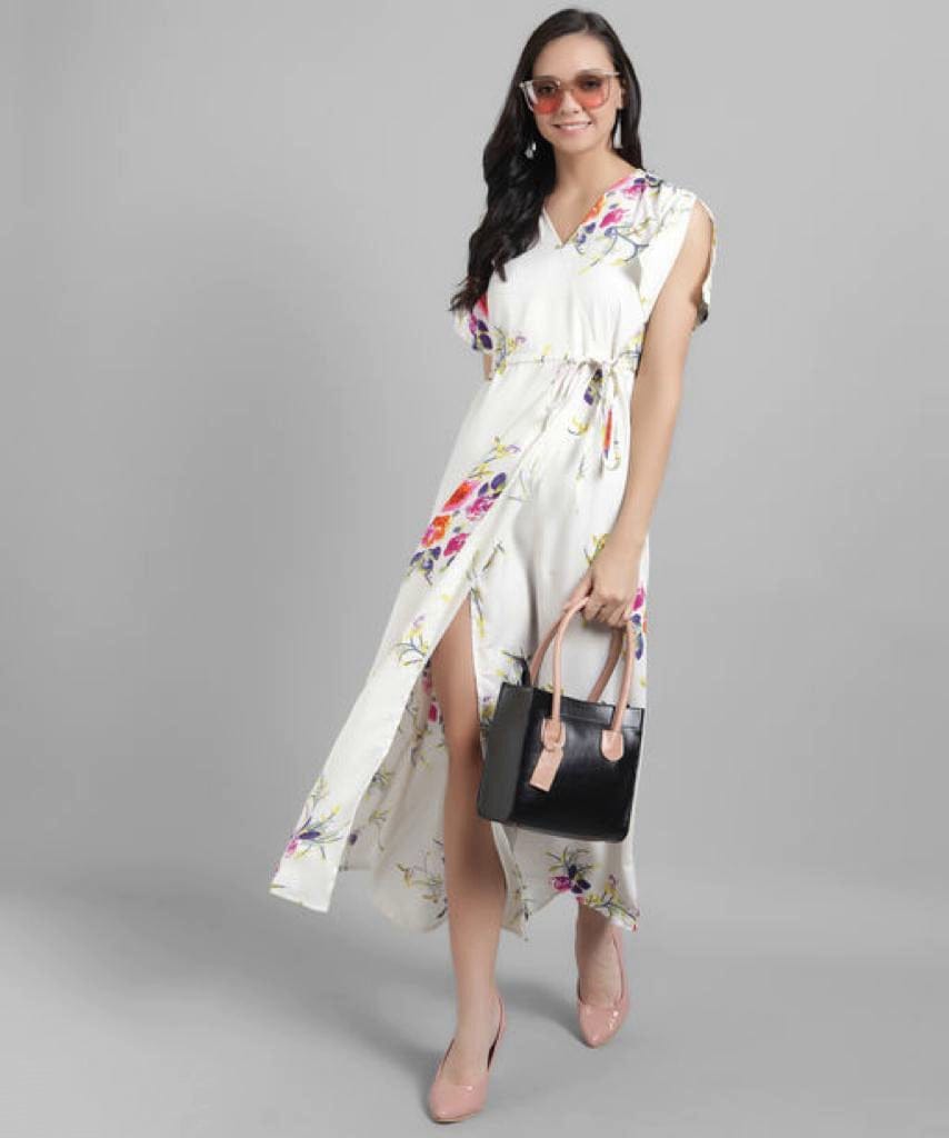 Women White Printed Floral Wrap Dress