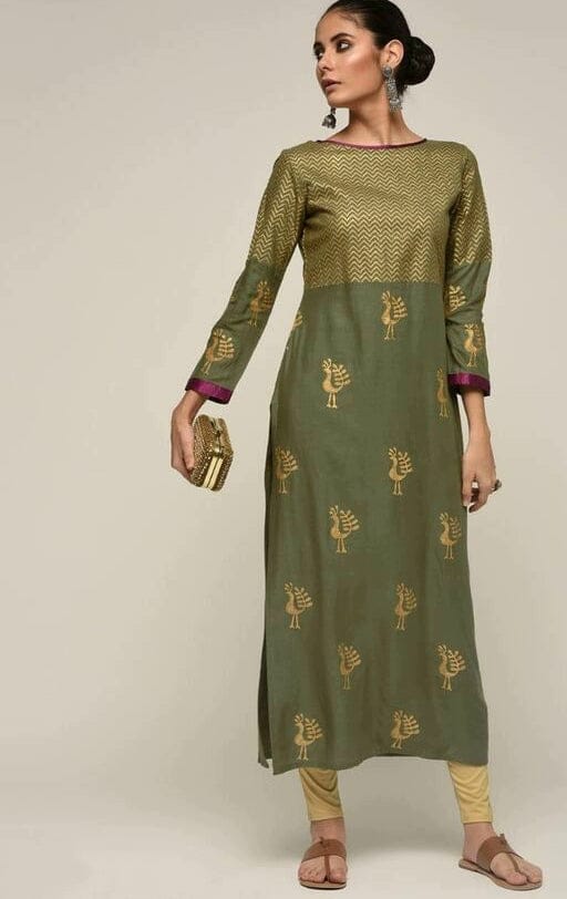 Mehendi Green Cotton Straight Kurta