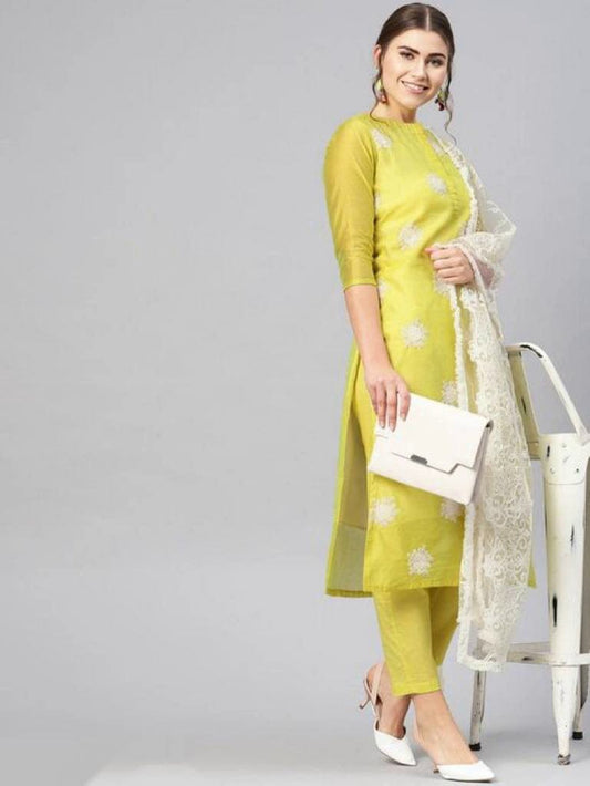 Women Royal Mehendi Colour Trouser Set with Dupatta