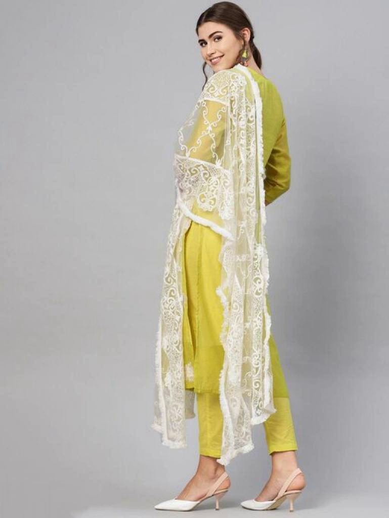 Women Royal Mehendi Colour Trouser Set with Dupatta