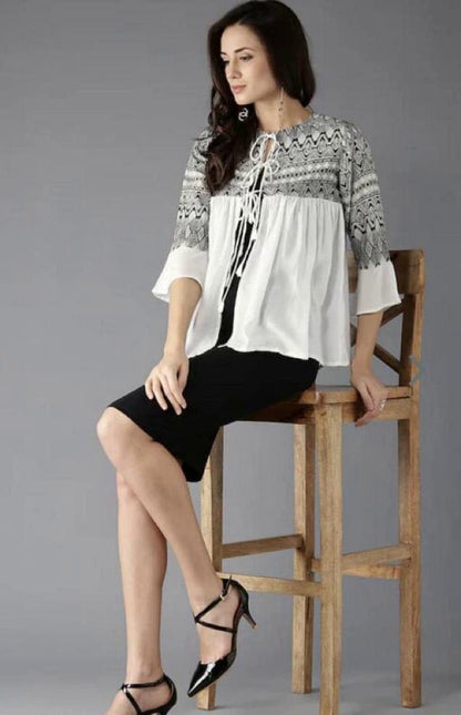 Designer White Printed Top Top
