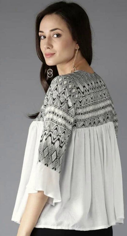 Designer White Printed Top Top