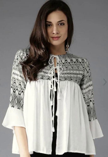 Designer White Printed Top Top