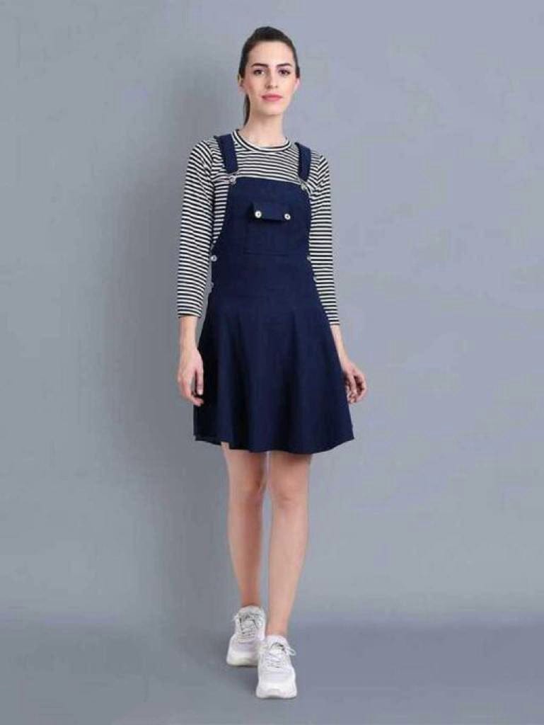 Women Blue Solid Dangree Dress