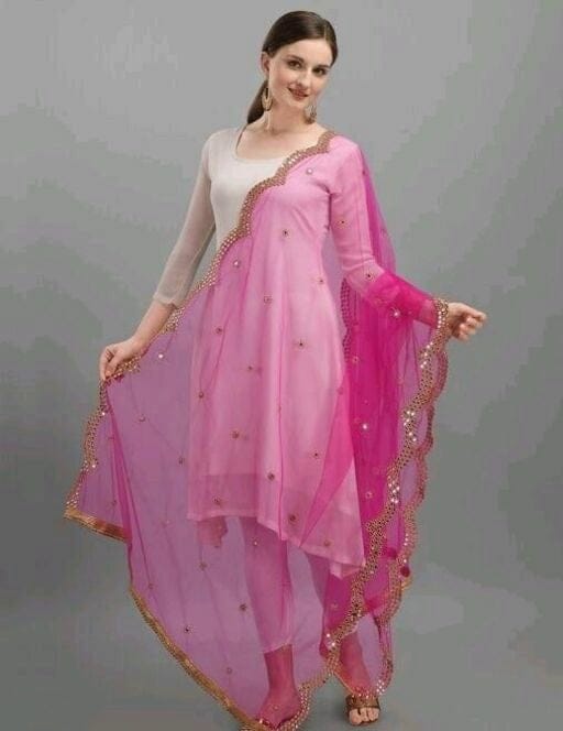 Designer Electric Pink Net Dupatta