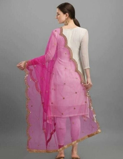 Designer Electric Pink Net Dupatta