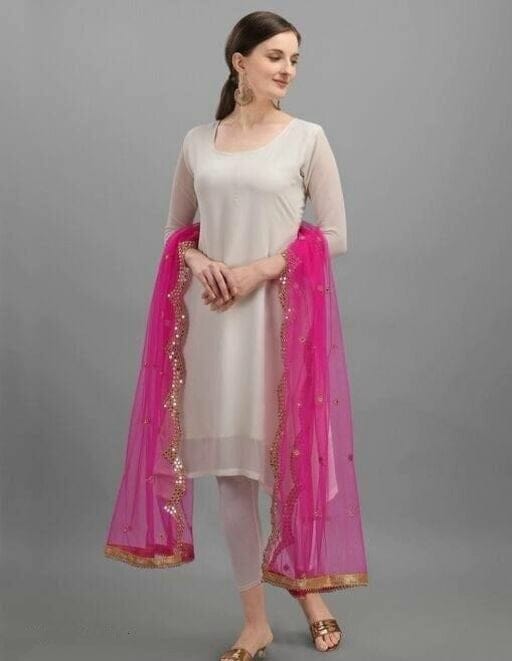 Designer Electric Pink Net Dupatta