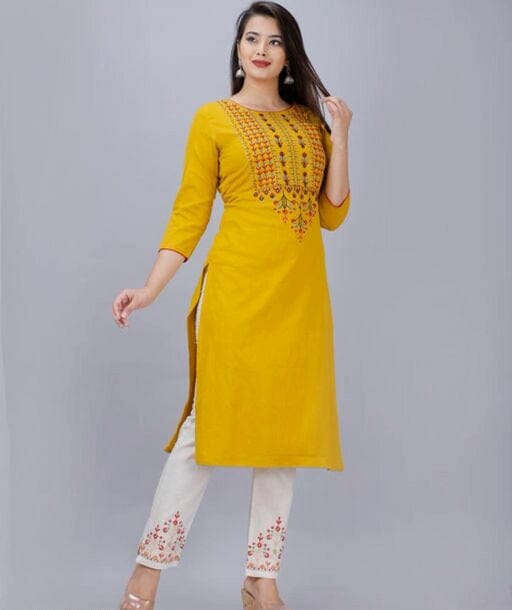 Women's Sassy Embroidered Yellow Straight Kurta Set