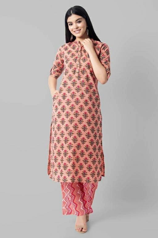 Women's Printed Floral Cotton Office Wear Kurta Set