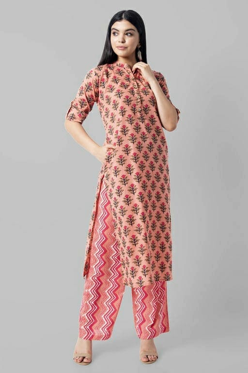 Women's Printed Floral Cotton Office Wear Kurta Set