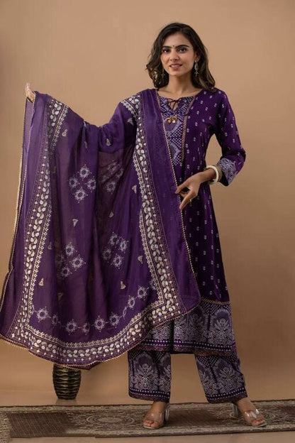 Women's Purple Kurta Set with Dupatta