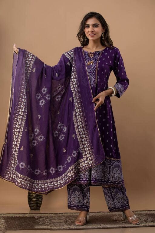 Women's Purple Kurta Set with Dupatta