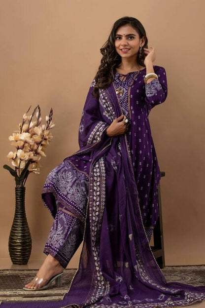 Women's Purple Kurta Set with Dupatta