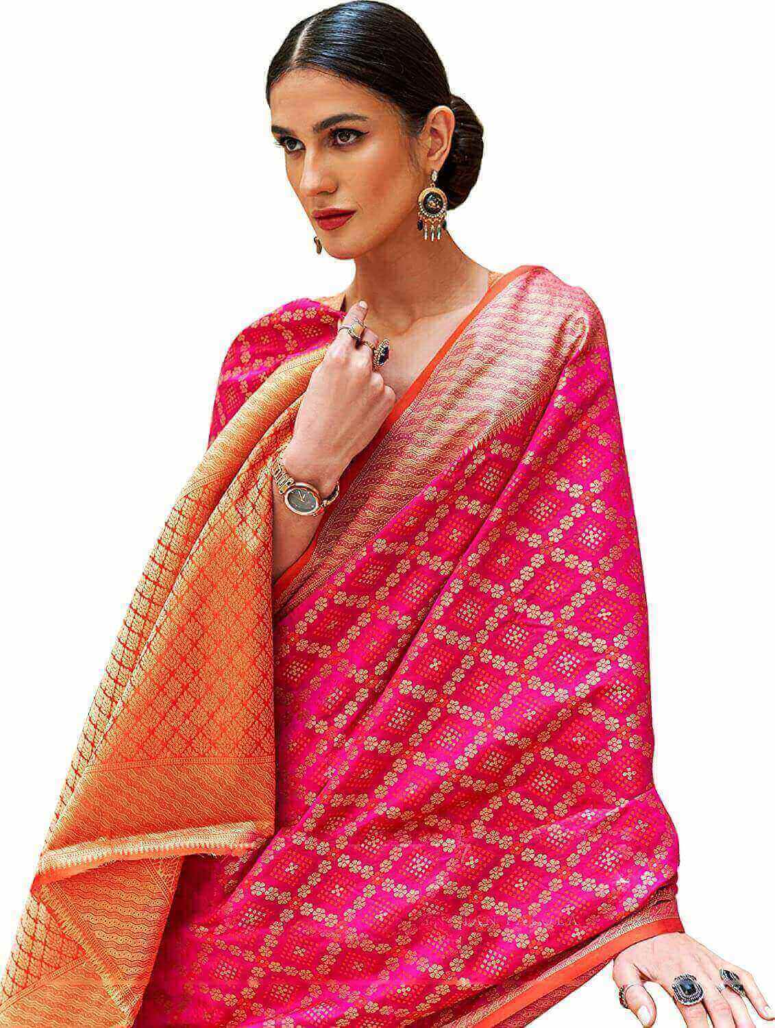 Women's Patola Silk Pink Saree